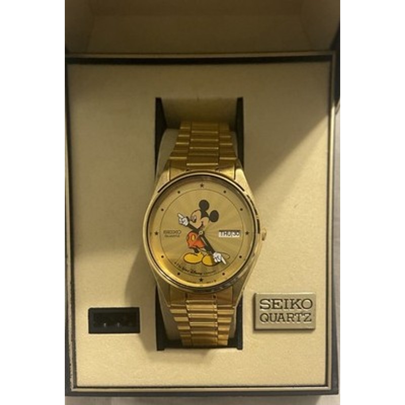 Mickey Mouse Seiko Watch 1980s Rolex Style Band Gold Tone Ob